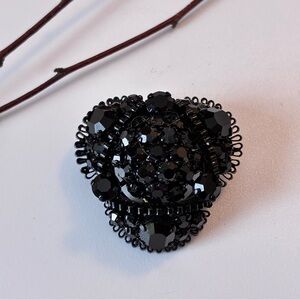 Vintage Faceted Black Austria Crystal Domed Mourning Brooch Pin